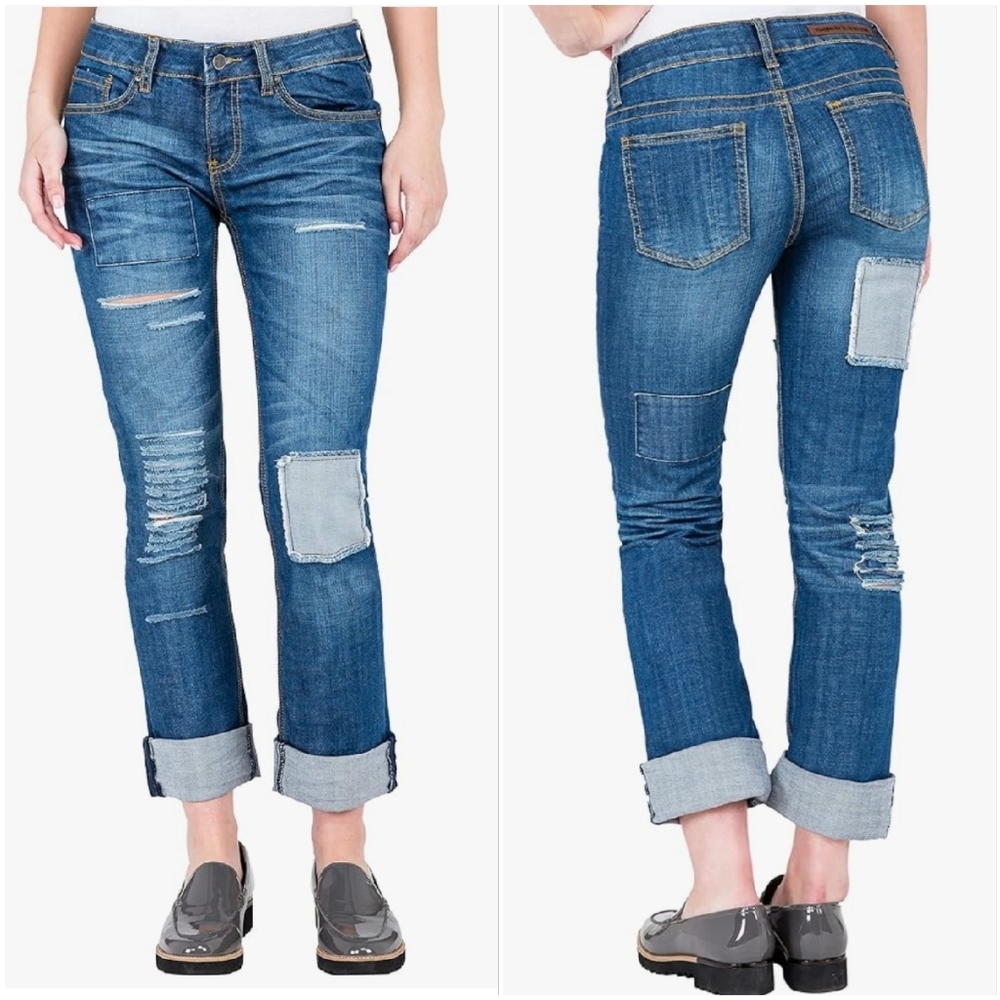 Standards & Practices Distressed Patchwork Straight Leg Jeans Size 14